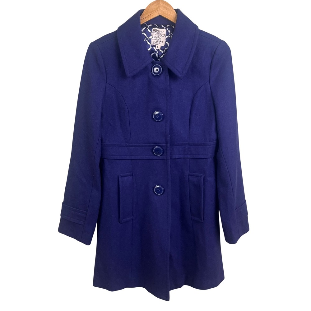 Tulle Royal Blue Anthropology Woman's Large Button Wool Blend Dress Coat Y2K